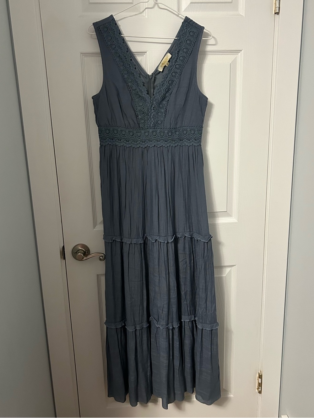 Rebellion Sleeveless V-Neck Tiered Maxi Dress in Slate Blue